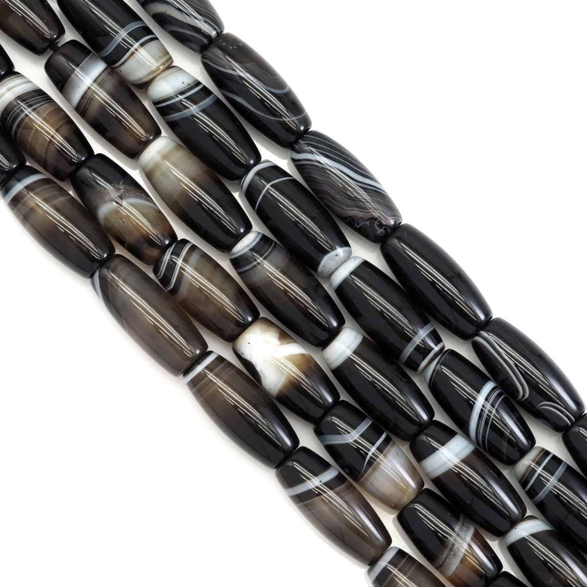 13x30mm Black  White Banded Agate Barrel Beads, Sku#U1771