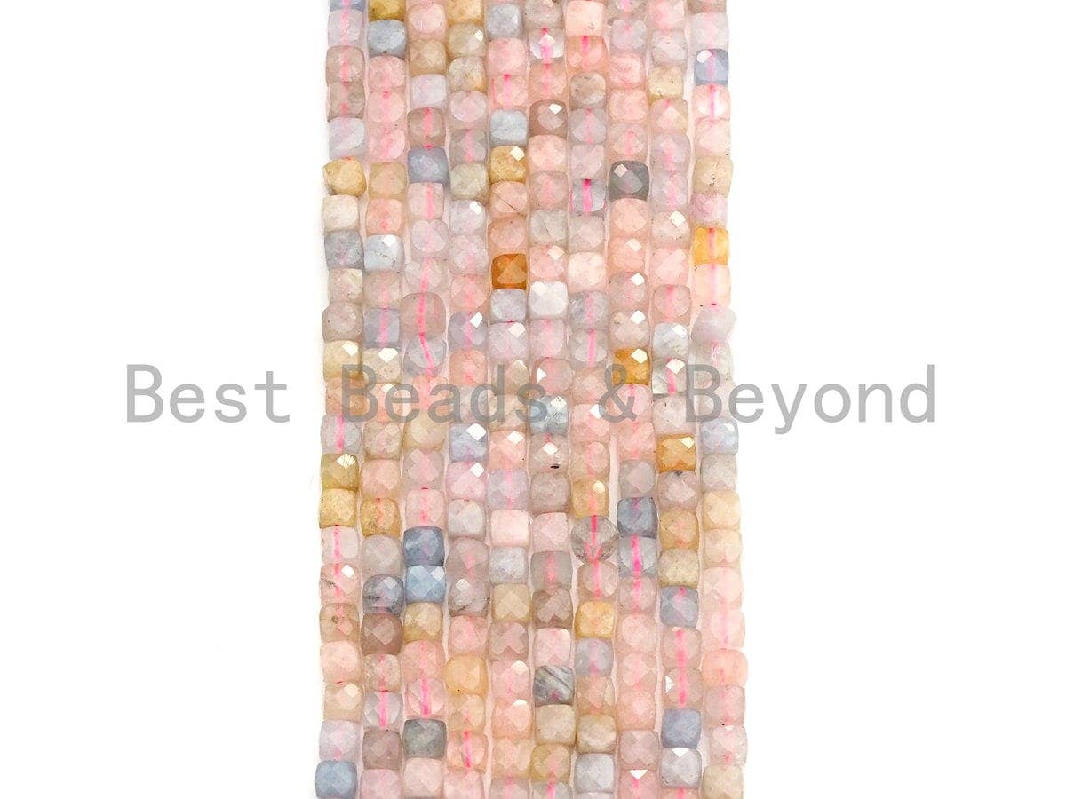High Quality Natural Morganite Beads, 4mm Morganite Cube Faceted Beads, 16" Full strands, sku#U775