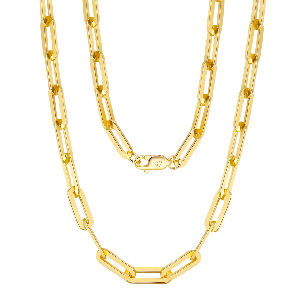 925 Sterling Silver Gold-Plated Sterling  Chunky Paperclip Chain Necklace - Italian Craftsmanship