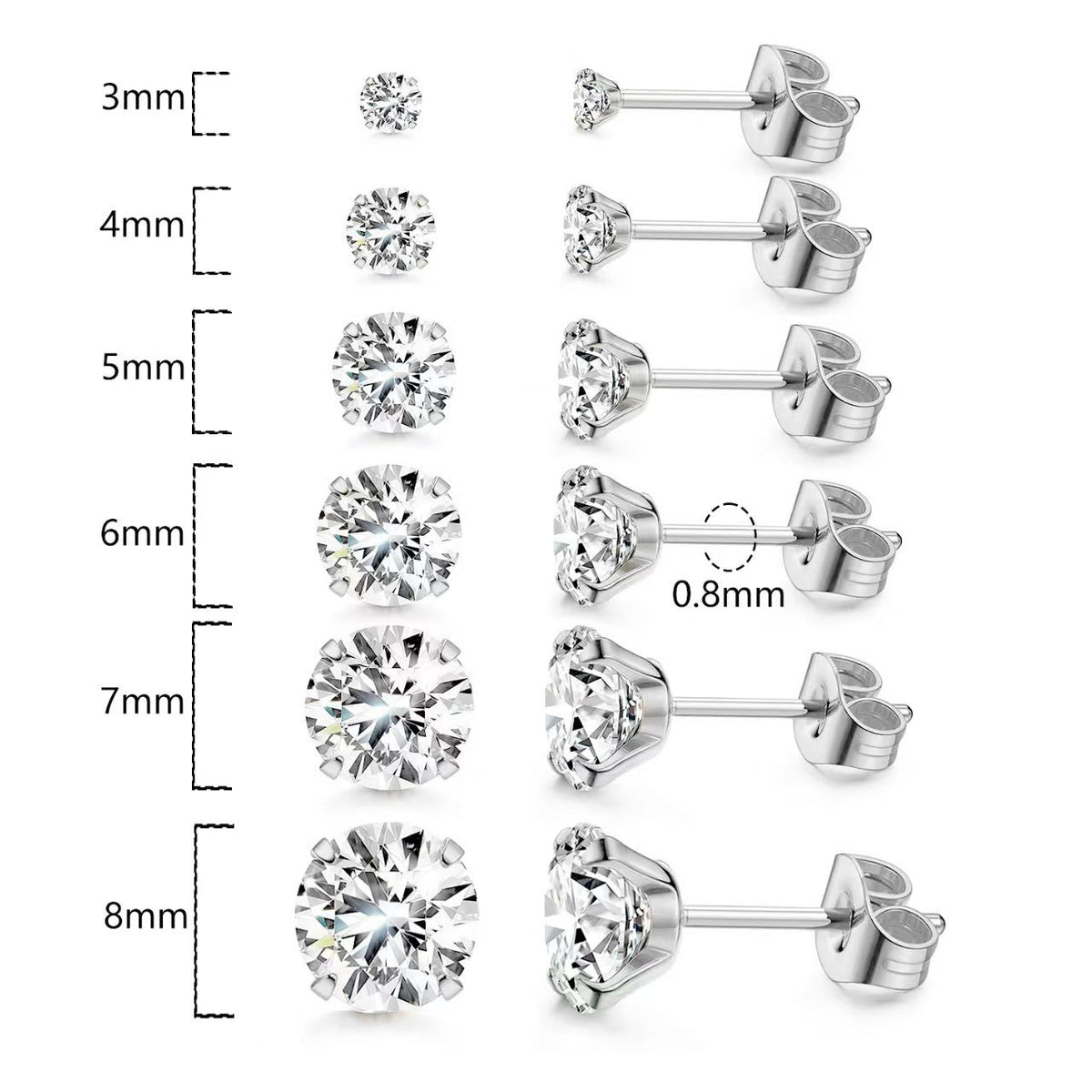 Stainless Steel Piercing Titanium Stud Earrings With Zircon Inlays