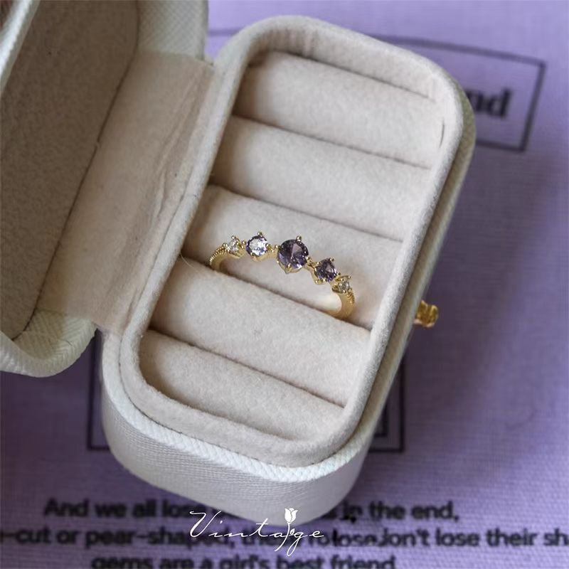 Vintage Purple Floral Design  Retro Enamel Clover Flower With Sparkling Zircon Accents, Exuding Elegant French Charm.