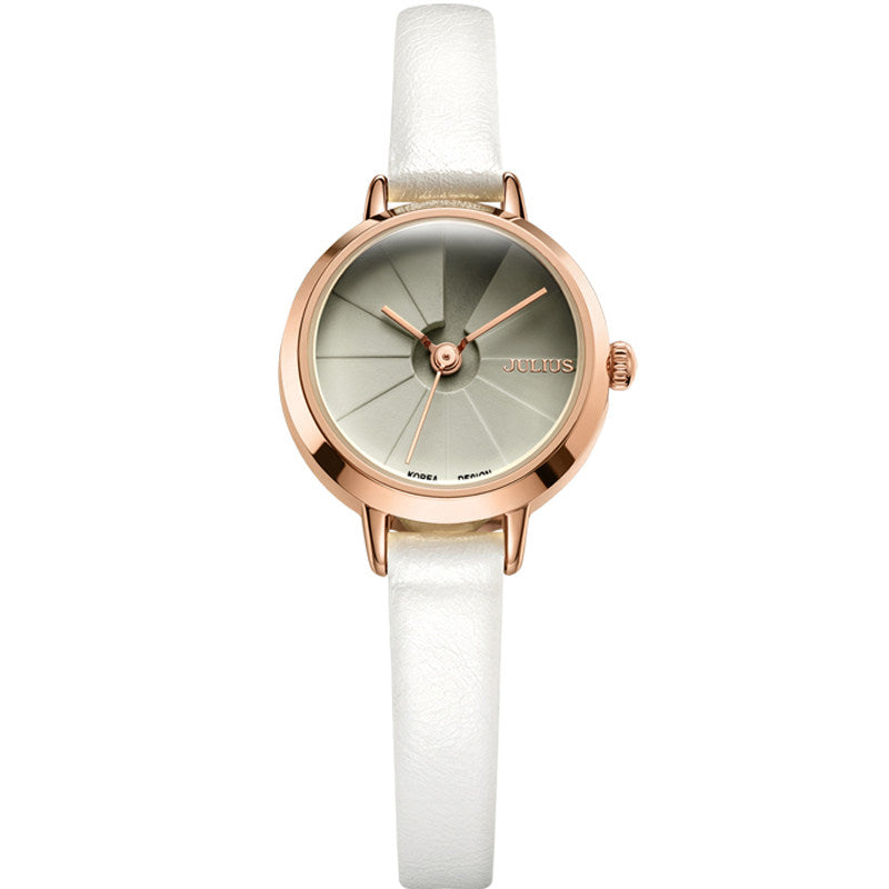 Retro Artistic Style Genuine Leather Thin Strap Compact Casual Round Quartz Watch
