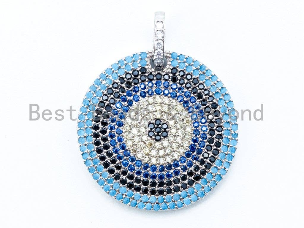 CZ Micro Pave Blue Evil Eye Round Pendant, sku#L91