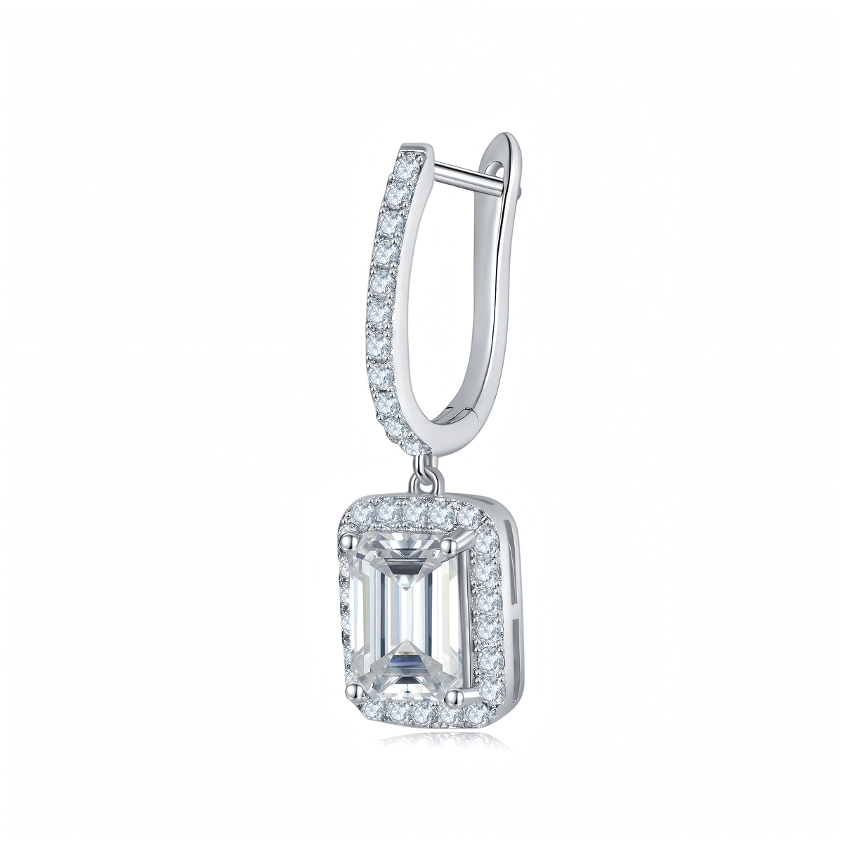 S925 Sterling Silver 6x8mm Emerald Cut Moissanite Halo Hoop Earrings  Platinum Plated Drop Earrings With GRA Certificate Luxury Jewelry Gift Box Set