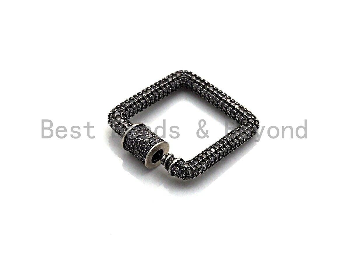 Fully Clear Cz Micro pave Square Shape Clasp, CZ Pave Square Clasp, Antique Silver Carabiner Clasp, 23mm, sku#H181