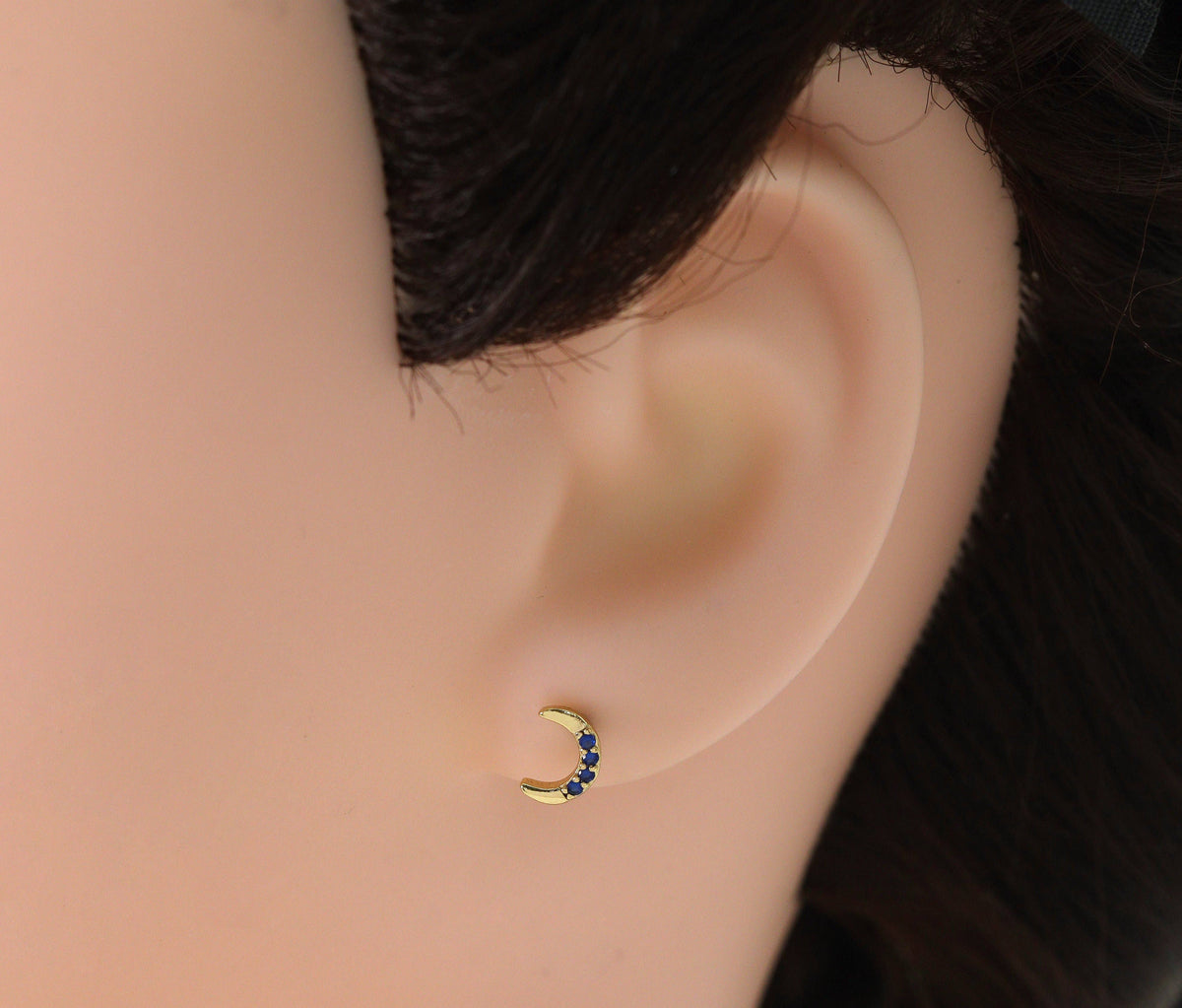 Cobalt CZ Crescent Moon Stud Earrings, Sku#FH197