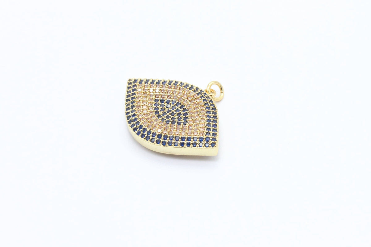 CZ Cobalt Micro Pave Marquise Evil Eyes Pendant, Cubic Zirconia Pendant,32x28mm,sku#F31