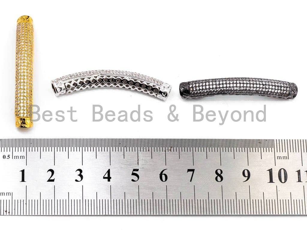 CZ Micro Pave  Half Full Long Curve Tube for Bracelet/Necklace, Cubic Zirconia Separator Tube, 44x6mm Tube Beads, sku#C60