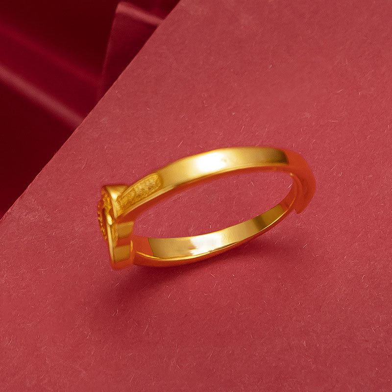 Vietnamese Sand Gold Plated Double Heart Ring For Women, Japanese & Korean Fashion Adjustable Open Love Ring