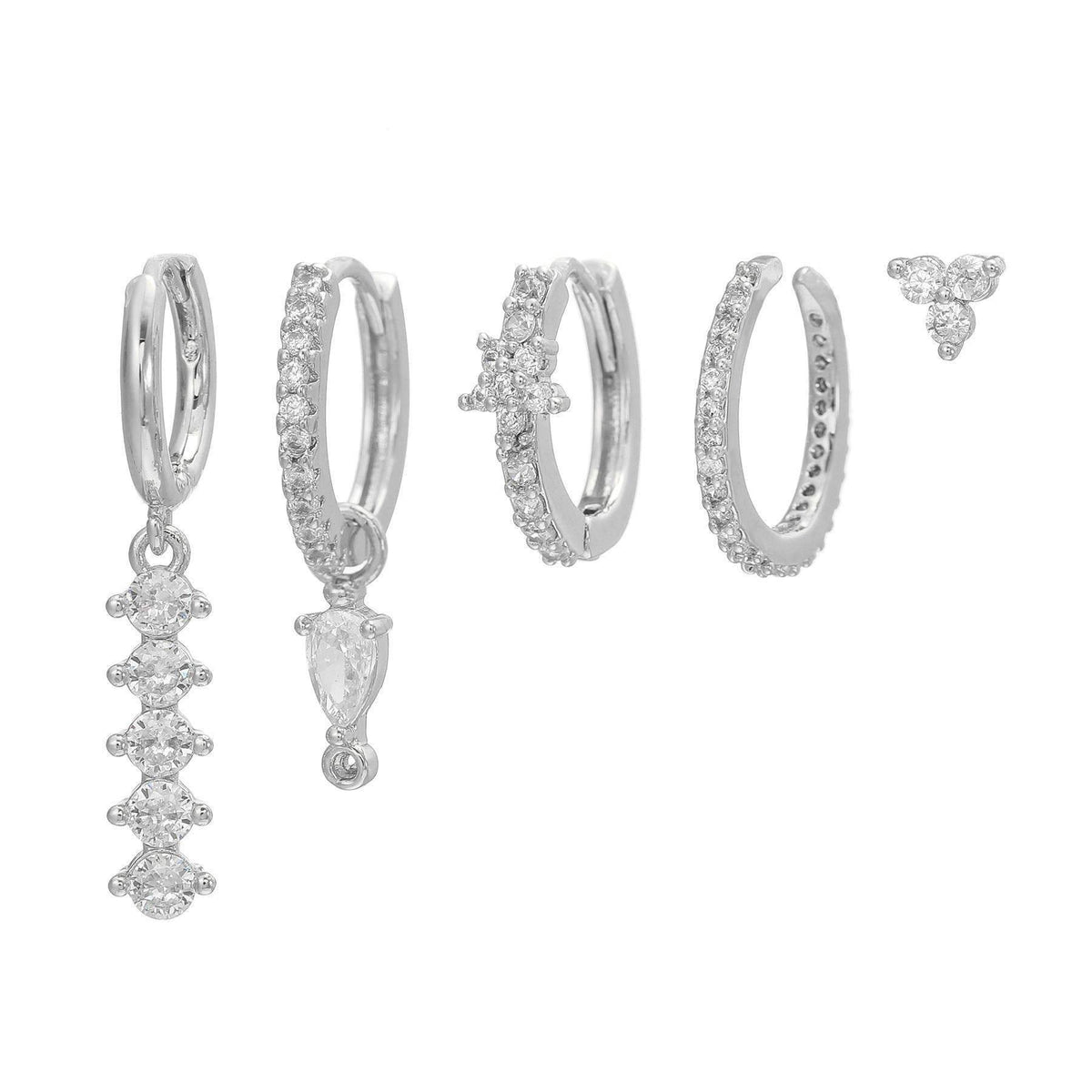 Stacking 5 Pieces Simple Clover Single-Row Serrated Ear Cuff Earring Set, 18k Gold-Plated  Teardrop Zircon Earrings, S925 Needle