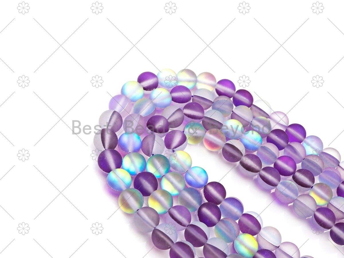 NEW COLOR!! Spectrolite Purple Quartz Matte, High Quality in Round 6mm/8mm/10mm/12mm, Aura Purple Manmade Crystal, 15.5inch strand, SKU#U826