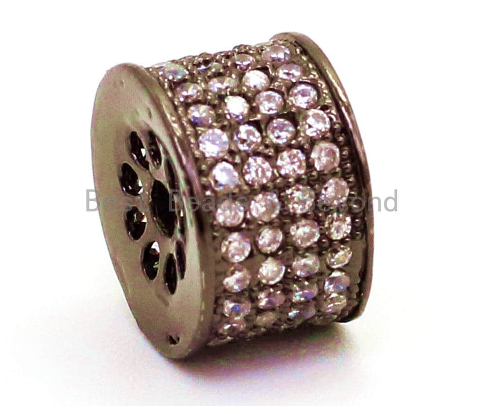 CZ Micro Pave Cylinder Spacer Beads with Clear Crystal for Bracelet/Necklace, sku#G43c