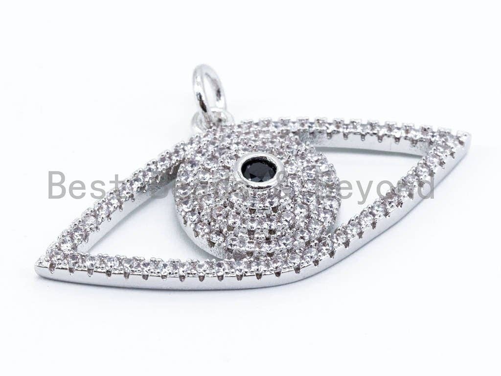 CZ Micro Pave Evil Eye Pendant/Charm, Cubic Zirconia Pendant, Protection Eye Pendant, 39x24mm, sku#BY033/F129