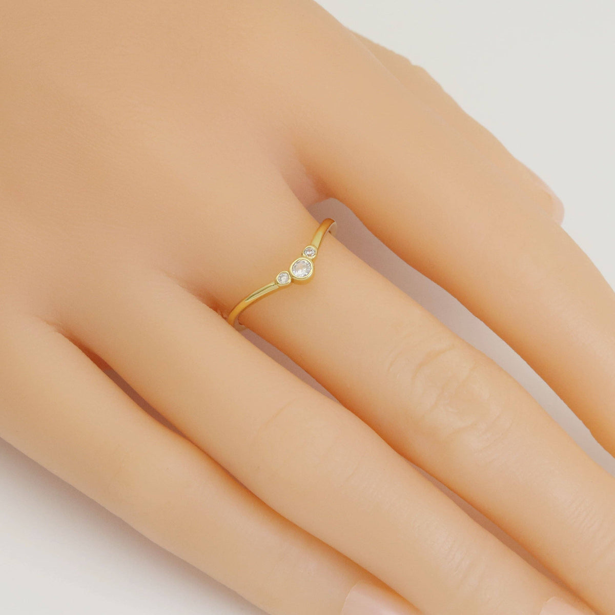 Dainty round CZ chevron point Ring, Sku#LK946