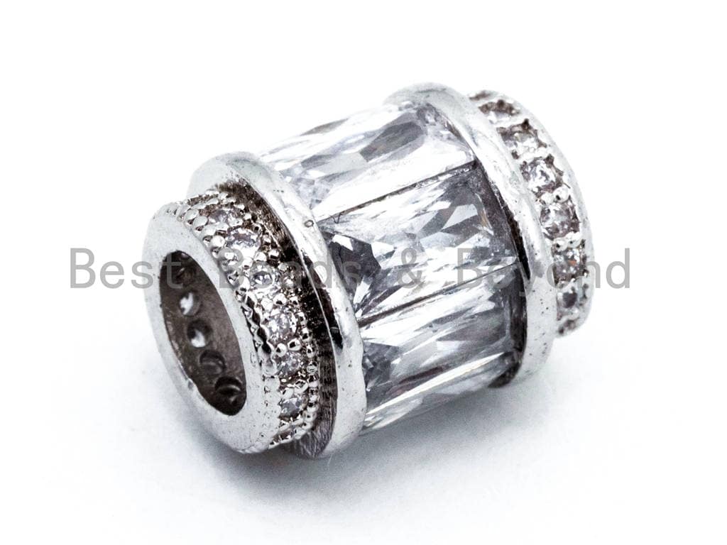 9x6mm CZ Micro Pave Drum shape Beads, Cubic Zirconia Spacer Gold/Silver/Rose Gold/Gunmetal, European Large Hole Beads, sku#C61