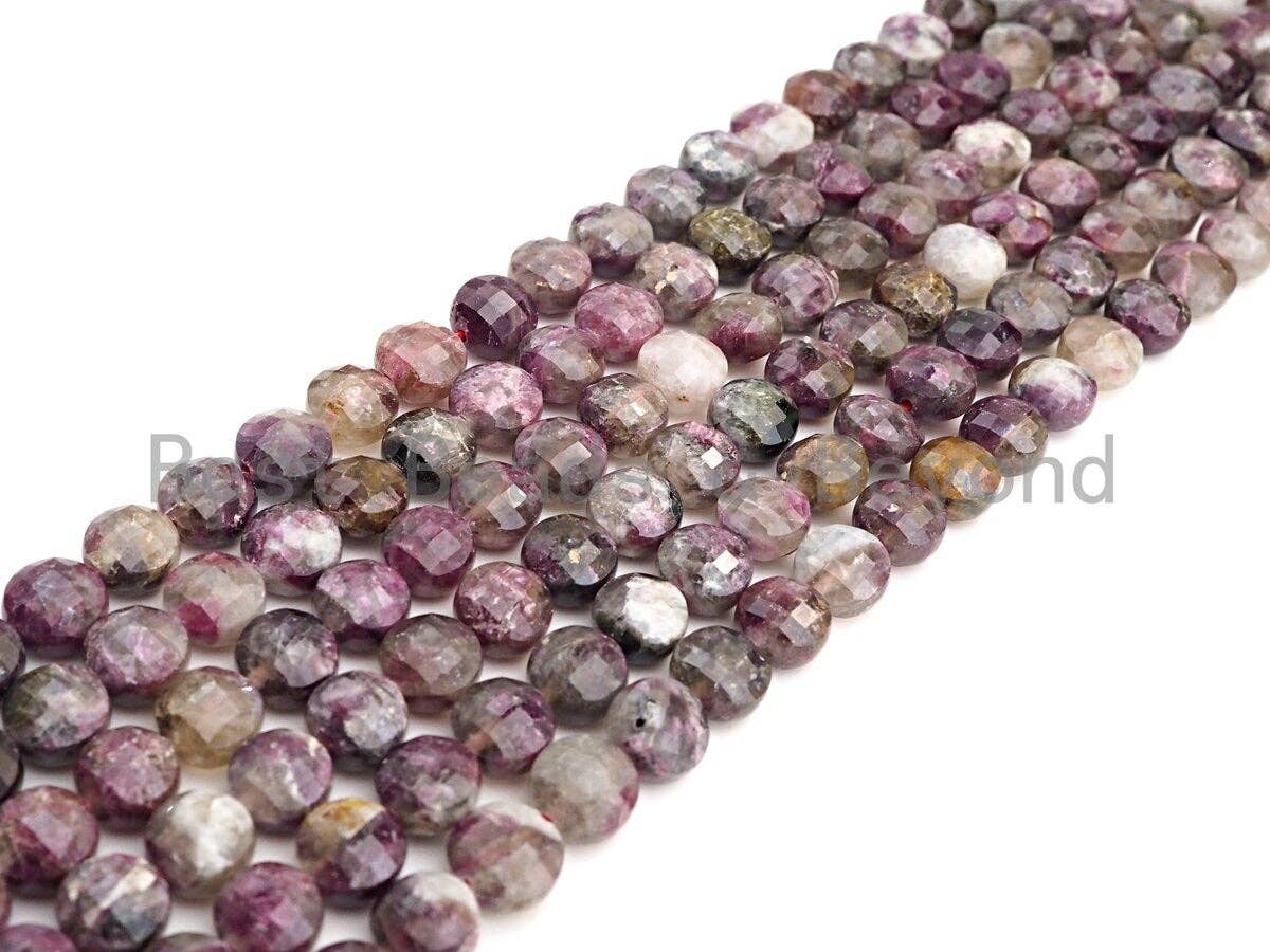 High Quality Natural Checkerboard Cut Tourmaline Coin Shape beads, 6mm/8mm Turble Shell Cut Pink Tourmaline Beads, 16" Full strand, sku#UA52