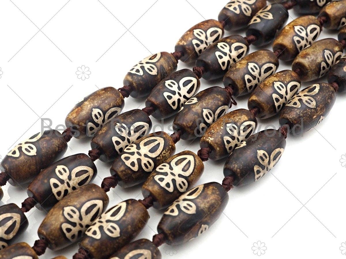 NEW STYLE Natural Tibetan Oval Shape Agate, Barrel Shape 15x25mm, 14" Full Strand, Natural Agate, DZI AgateSku#U973