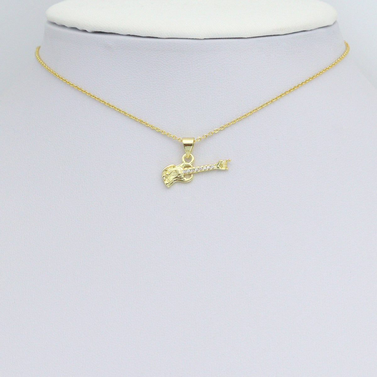 CZ Gold Guitar Charm Pendant, Sku#LK1199