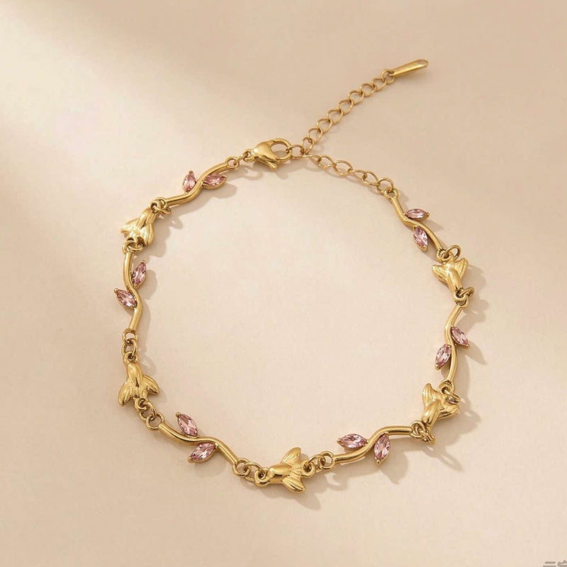 Stainless Steel Inlaid Zircon Flower Series Bracelet