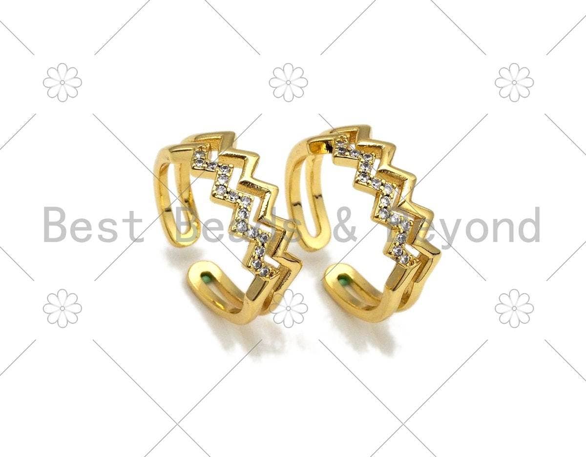 CZ Wave Line Shape Adjustable Ring, Sku#X253