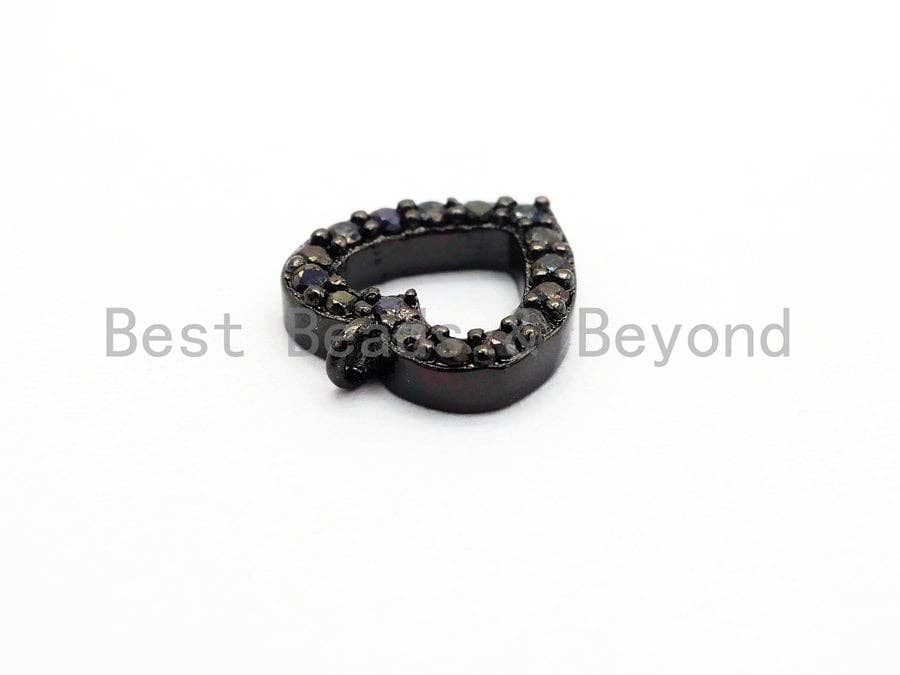 Black CZ Pave On Black Micro Pave Heart Pendant/Charm,Cubic Zirconia Paved Heart Charm, Necklace Bracelet Heart Charm, 9x10mm,1pc, sku#B95