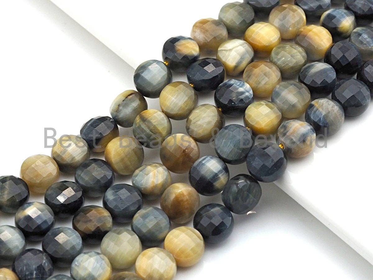 High Quality Double Sided Turtle Shell Cut Natural Tiger Eye Coin Shape beads, 6mm/8mm/10mm Tiger Eye Beads, 16" Full strand, Sku#U762