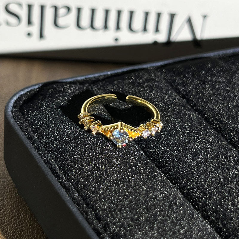Retro Cold Tone Geometric Micro Rhinestone Paved Open Ring, Unique Niche Design Fashion Finger Jewelry, Versatile Trendy Accessory For Women Daily Wear