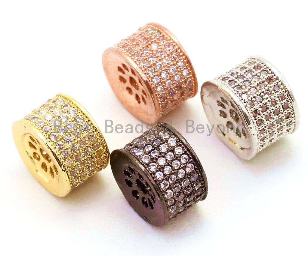CZ Micro Pave Cylinder Spacer Beads with Clear Crystal for Bracelet/Necklace, sku#G43c