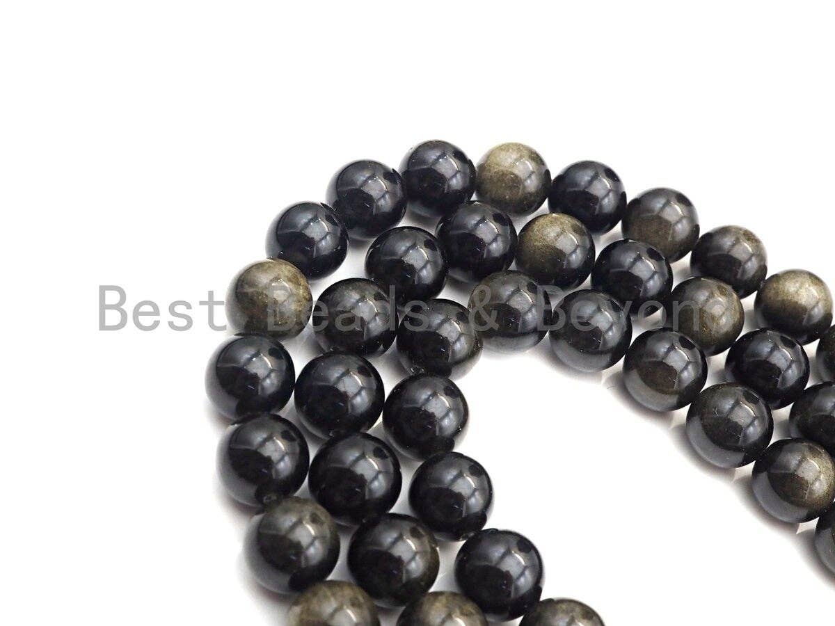 High Quality Natural Golden Obsidian Beads, 6mm/8mm/10mm/12mm/14mm Round Smooth Obsidian Beads, 15.5" Full Strand, sku#U847