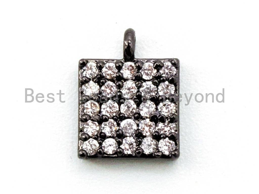CZ Clear Micro Pave Small Square Charm for Bracelet,Gold/Rose Gold/Silver/Gunmental plated, Pave Dangle Charms, 6x8mm,Sku#B66