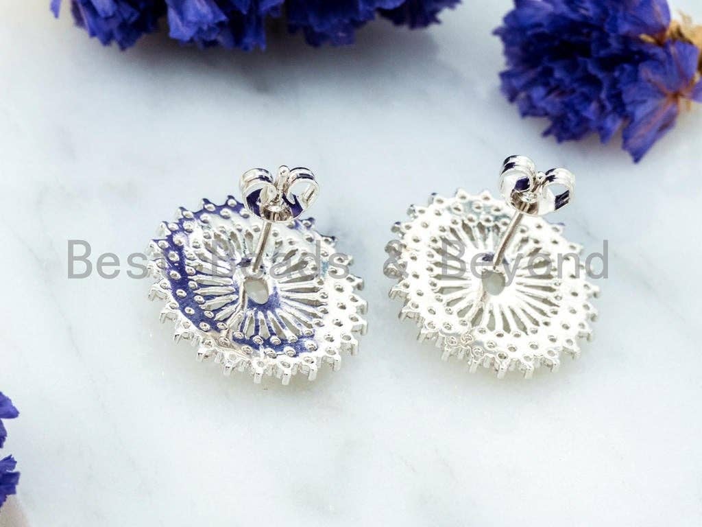 CZ Micro Pave Black and White Oval Earring studs, CZ Pave Earrings, Cubic Zirconia Earrings,18x20mm,1pair, sku#O54