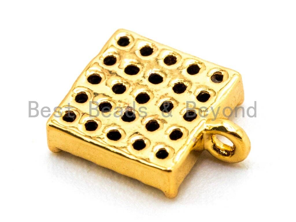 CZ Clear Micro Pave Small Square Charm for Bracelet,Gold/Rose Gold/Silver/Gunmental plated, Pave Dangle Charms, 6x8mm,Sku#B66