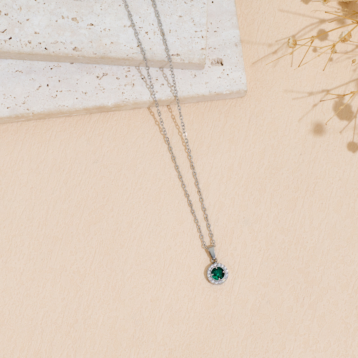 Stainless Steel Pendant Necklace With Zircon Inlay