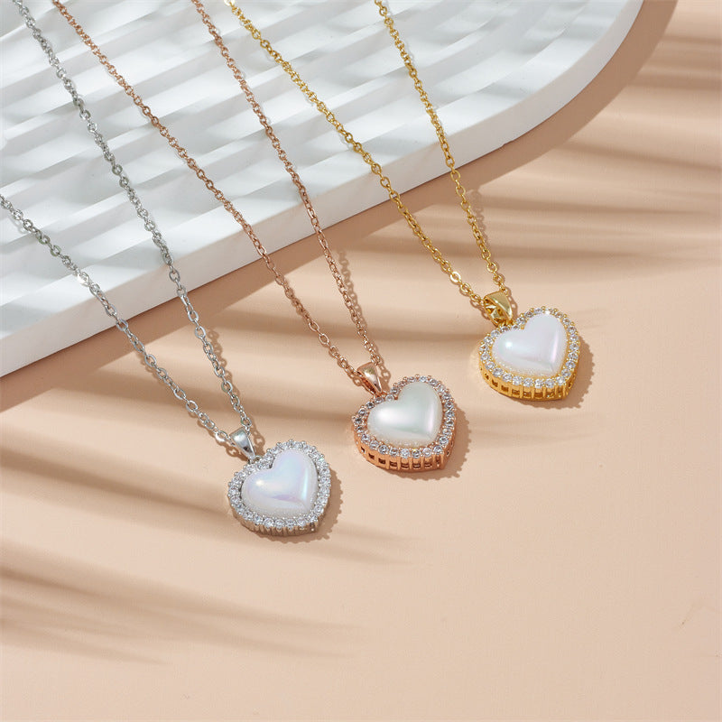 New Heart-shaped Shell Pendant Titanium Steel Necklace For Women