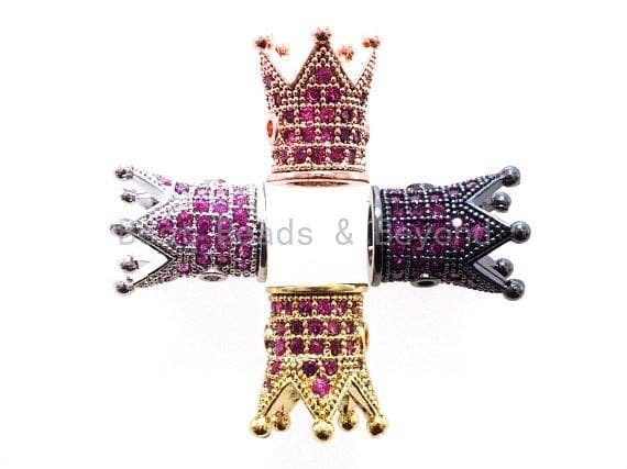 CZ King Crown Fuchsia Micro Pave Beads, Cubic Zirconia Crown Space Beads,Men's Women's Jewelry Making, 10x8mm, Sku#G405