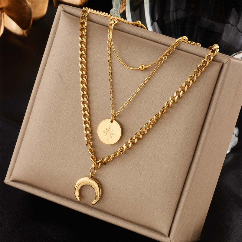 European And American Retro Butterfly Pearl Double-Layered Necklace For Women, Cross-Border Light Luxury Niche Stainless Steel Gold-Plated Jewelry Necklace