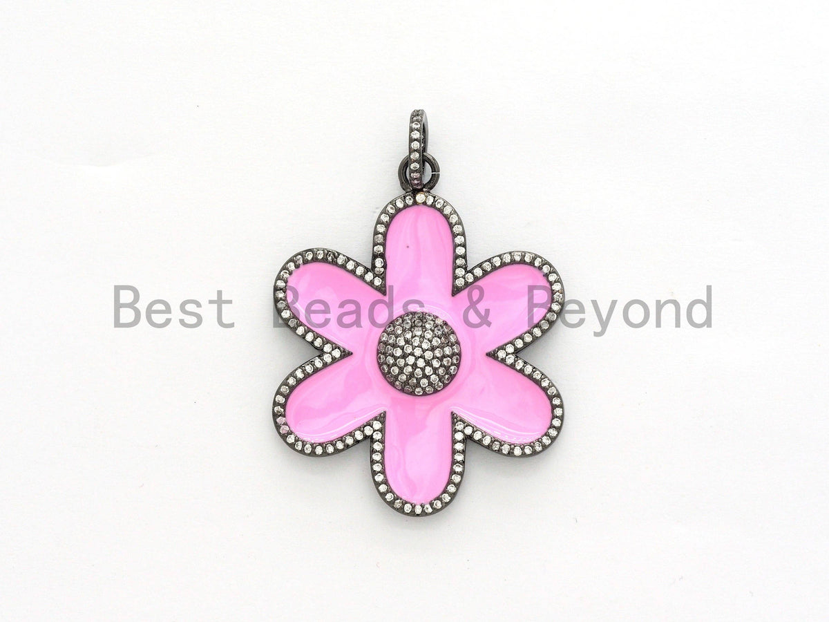 38mm LARGE NEW Enamel Colorful Flower Pendant,CZ Micro Pave Oil Drop Flower pendant,Enamel pendant,Enamel Jewelry,sku#F573