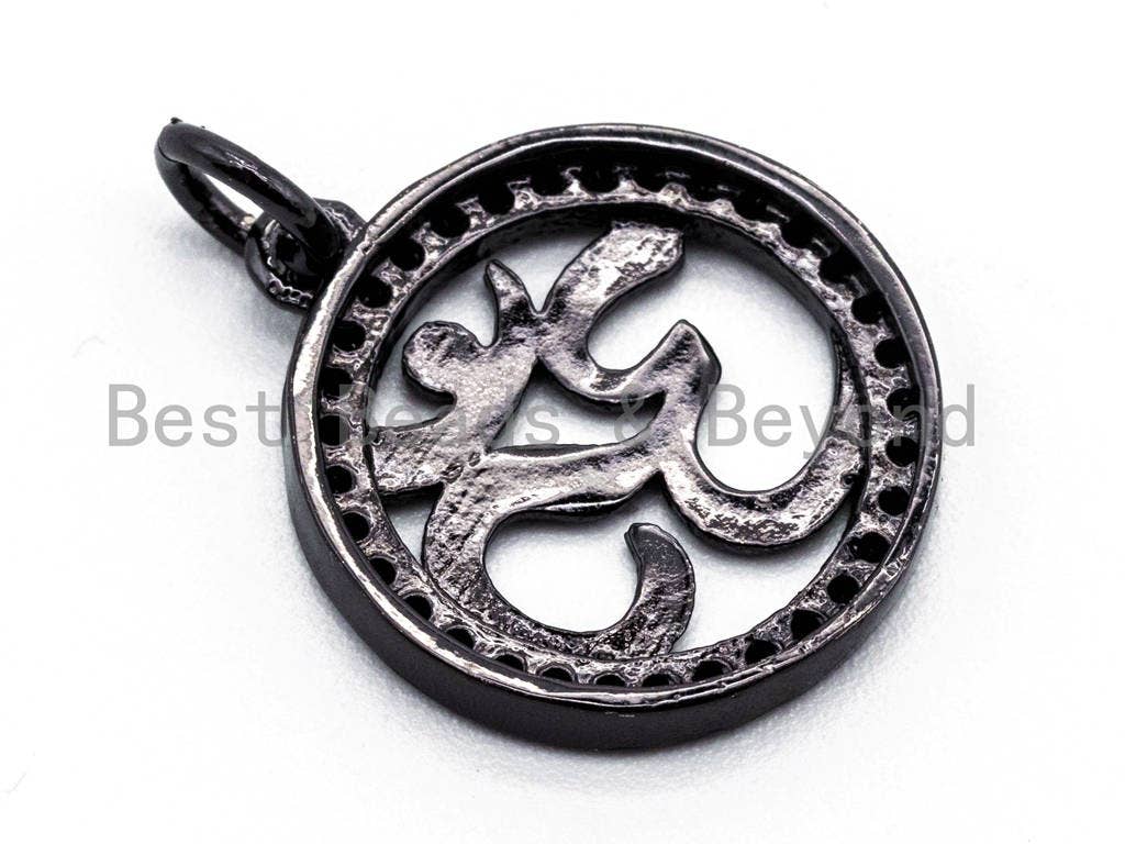 CZ Micro Pave OM Yoga Charm Pendant, Cubic Zirconia Micro Paved Charm Pendant,Pave Findings,15mm, sku#F351/F29