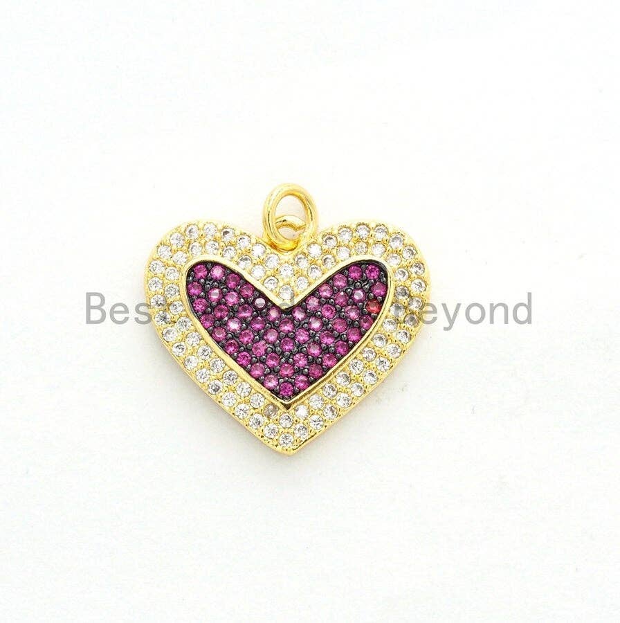 CZ Micro Pave Heart Pendant/Charm, Cubic Zirconia Blue Fuchsia Black Green Heart Pave Pendant,18x21mm, sku#F560