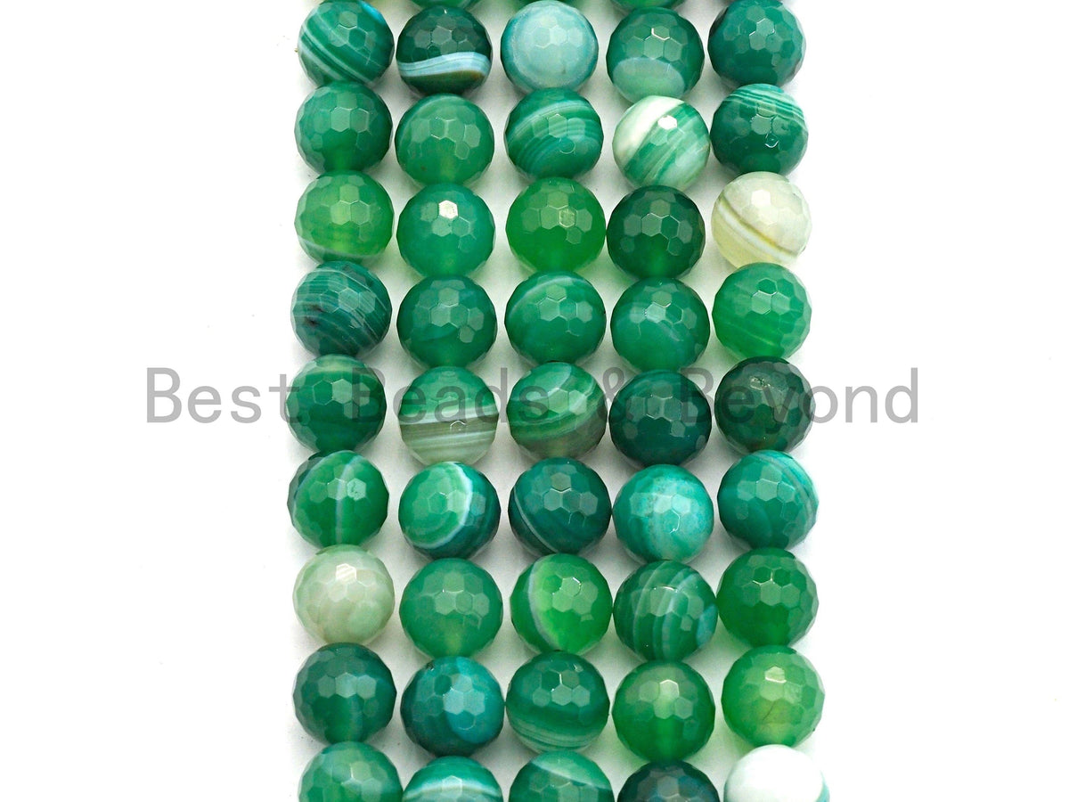 High Quality Faceted Green Banded Agate beads, 6mm/8mm/10mm/12mm Green Agate Gemstone beads, Natural Agate Beads, 15.5inch strand, SKU#U447
