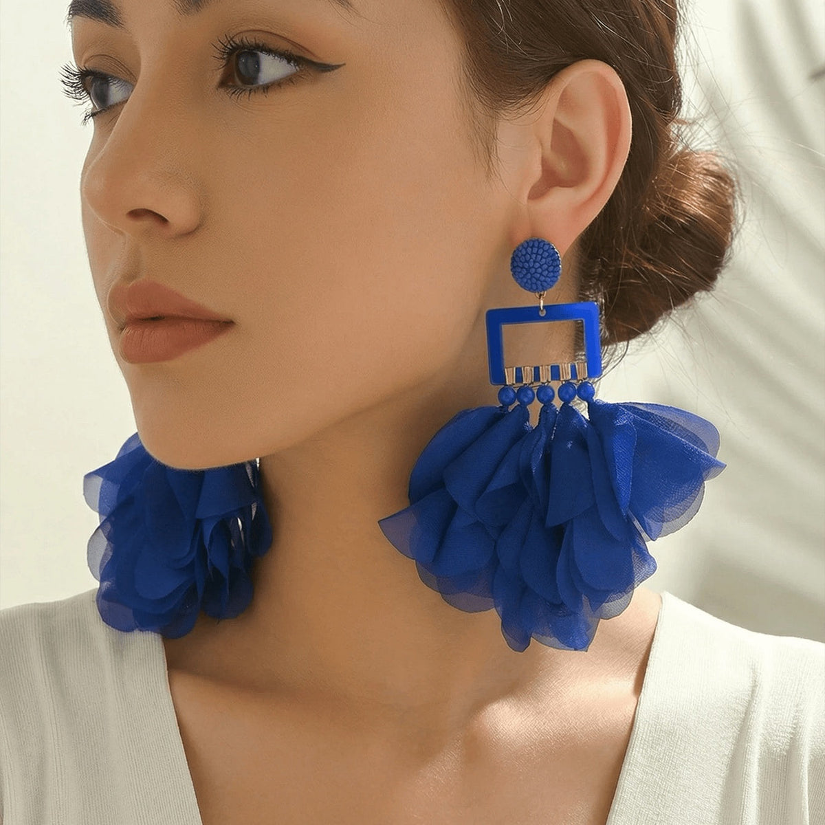 Oversized Chiffon Multi-Layer Tassel Earrings For Women Bohemian Handmade Fabric Jewelry Summer Party Beach Vacation