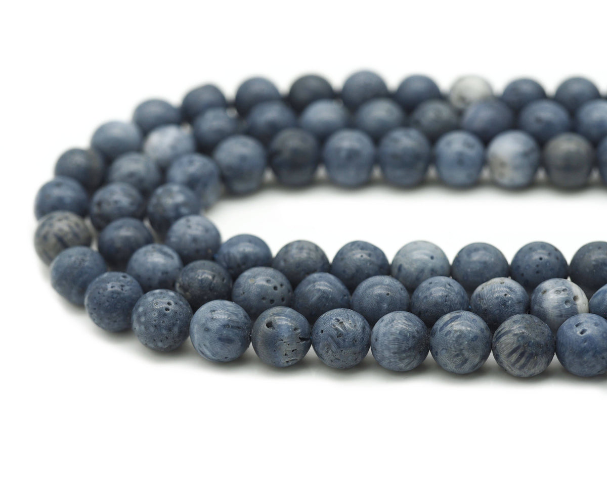 Natural Blue Sponge Coral Round Smooth Beads, Sku#U1330