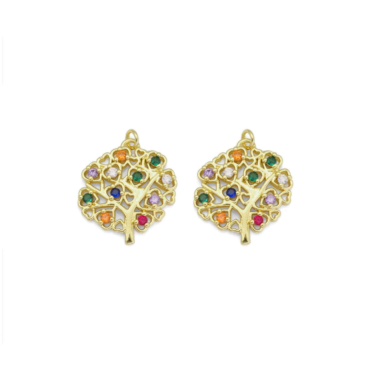 Gold Colorful CZ Heart Tree Charm, Sku#LD423