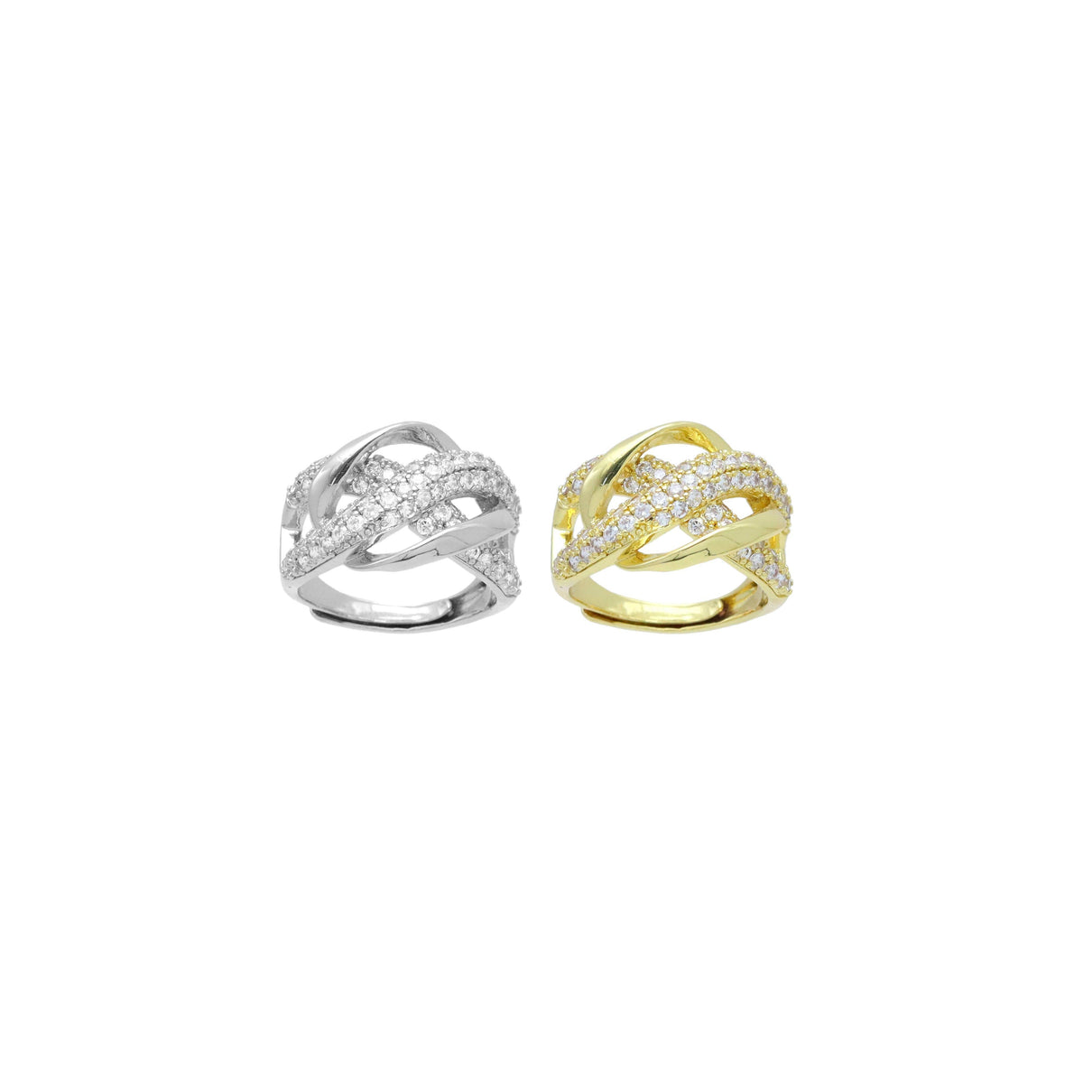 CZ Twisted Criss Cross Oval Adjustable Ring, Sku#A323