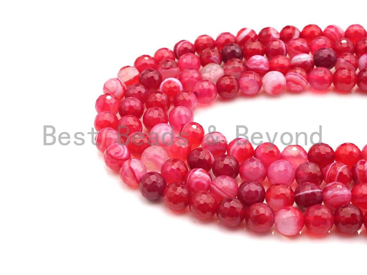 High Quality Natural Faceted Banded Agate Beads, 6mm/8mm/10mm, Pink Red White Banded Agate Beads,15.5" Full Strand, SKU#UA81