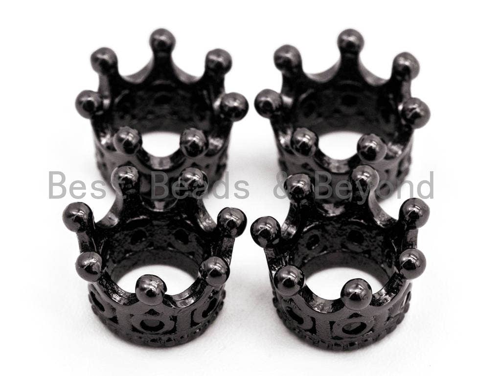 Black CZ Pave On Black Micro Pave Big Hole Crown Spacer Beads for Men's Bracelet, Cubic Zirconia Crown Cap Beads,10x7mm, sku#G320