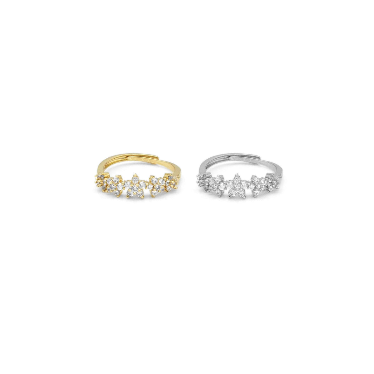 Gold Silver Flower CZ Adjustable Ring, Sku#B375