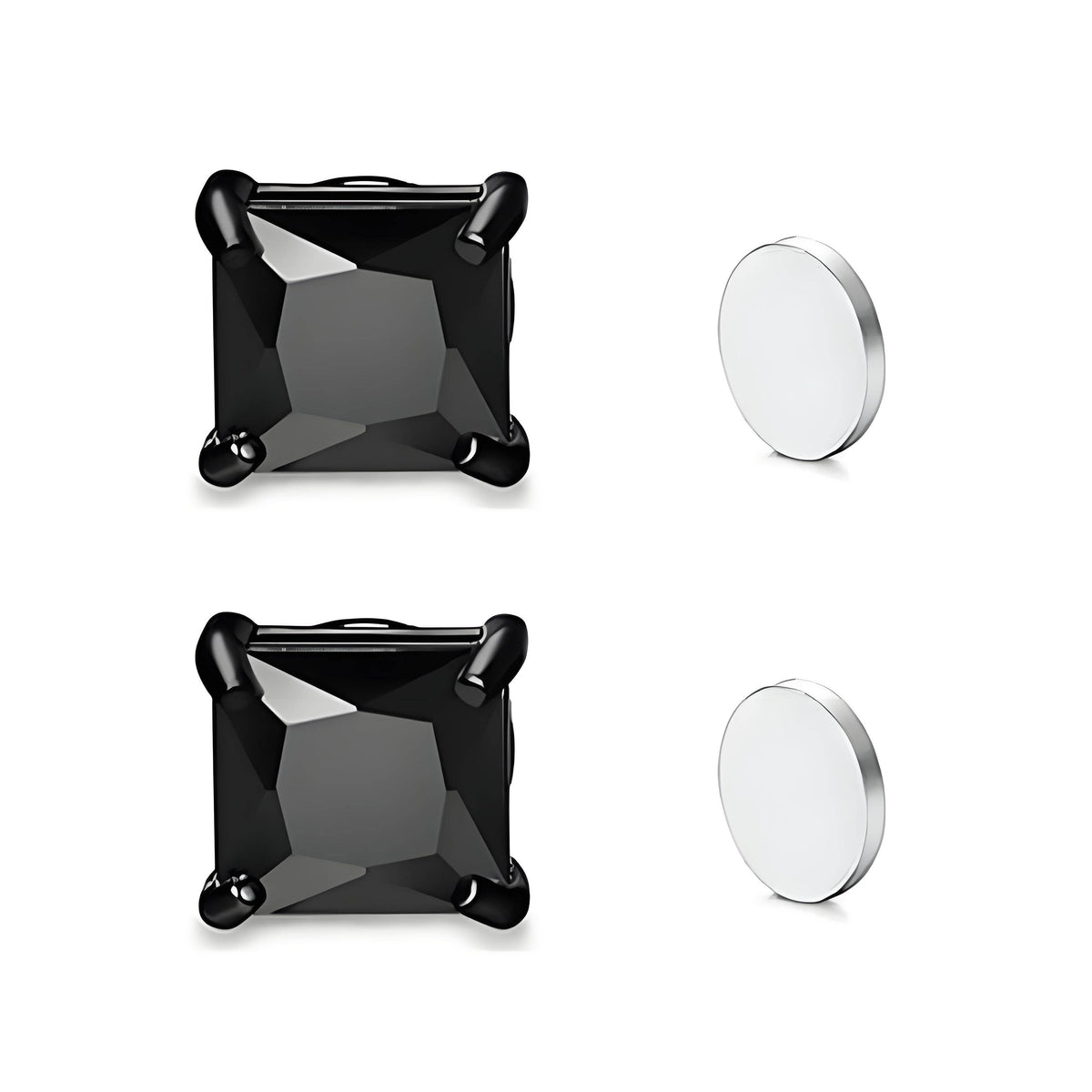 Magnetic Princess Cut CZ Stud Earrings for Men Women, Non-Piercing Clip On Studs, 6/8mm Square Cubic Zirconia Stainless Steel