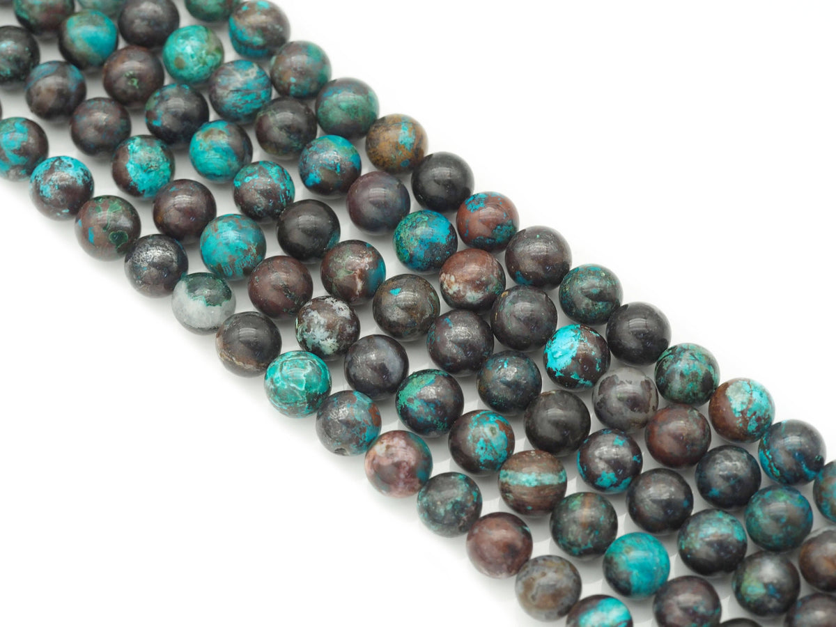 Genuine High Quality Blue Brown Chryscolla Round Smooth Bead