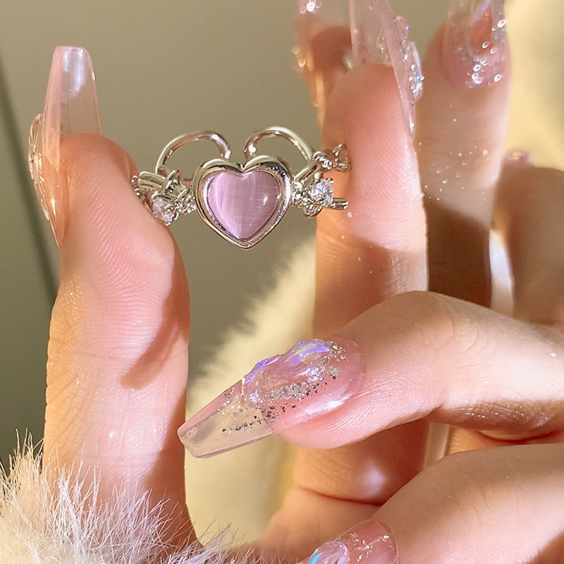 Surround Heart Ring For Women 2026 Spring Summer New, Cute Cool Y2K Style Niche Internet Famous Adjustable Open Band